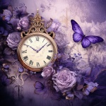 Purple Vintage Floral Clock Art