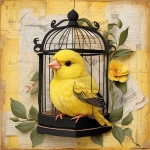 Vintage Canary In Cage Art Print