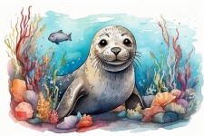 Watercolor Art Of A Seal Pup