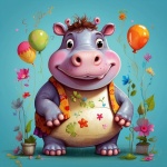 Girl Hippopotamus Cartoon Art