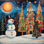 Christmas Snowman Whimsical Art