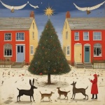 Whimsical Town Christmas Tree Print