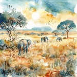 Savanna Watercolor Landscape Art