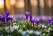 Purple Crocus Flowers Spring