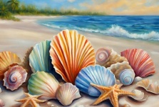 Seashells On Sandy Beach
