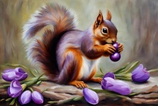 Squirrel And Purple Flowers