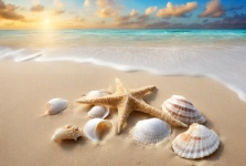 Starfish And Seashells On The Beach