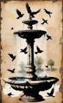 Stone Fountain And Birds