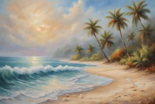 Praia tropical com palmeiras