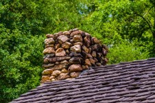 Stone Chimney On Cabin