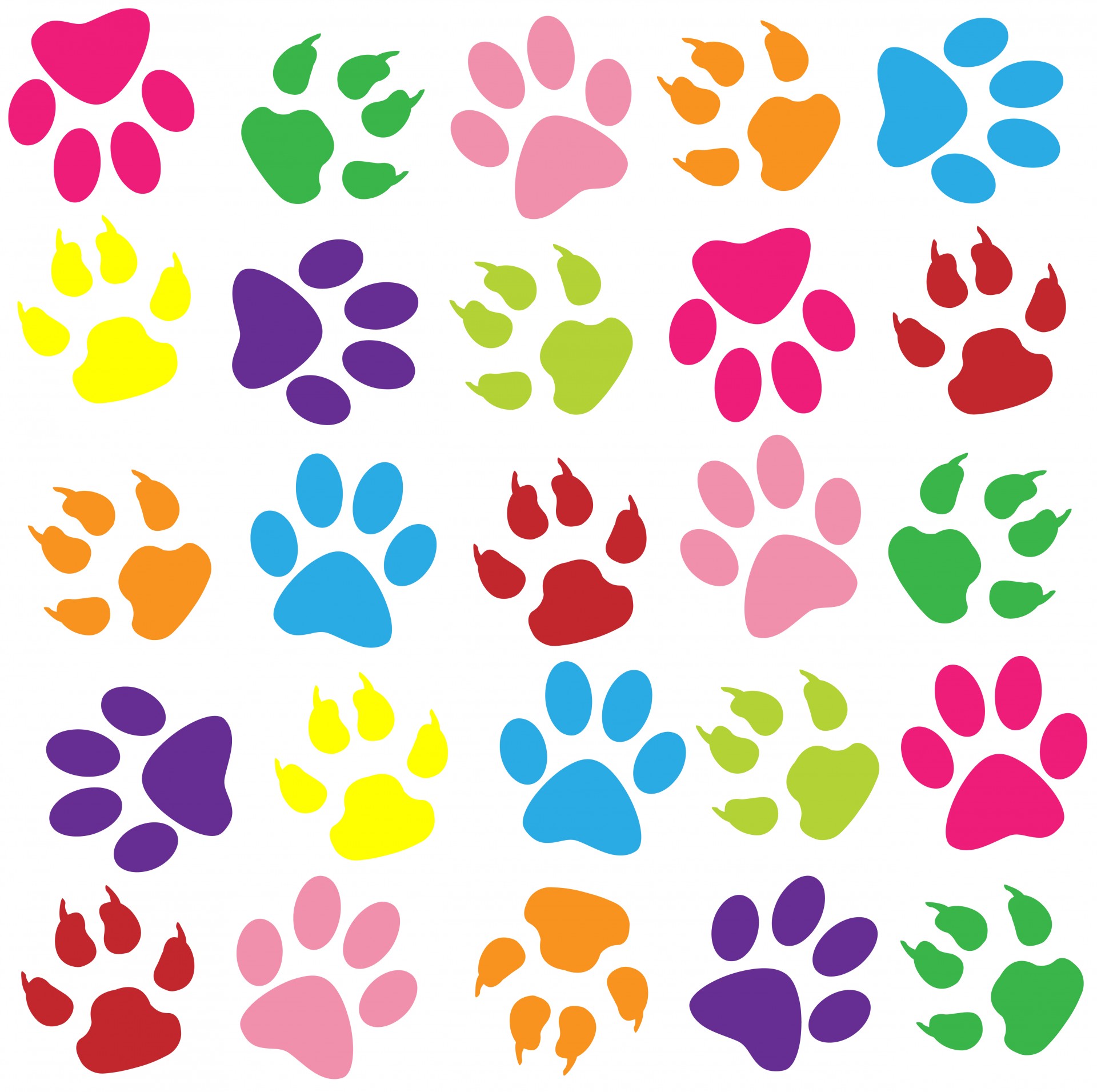 Animal paw prints colorful wallpaper background for scrapbooking