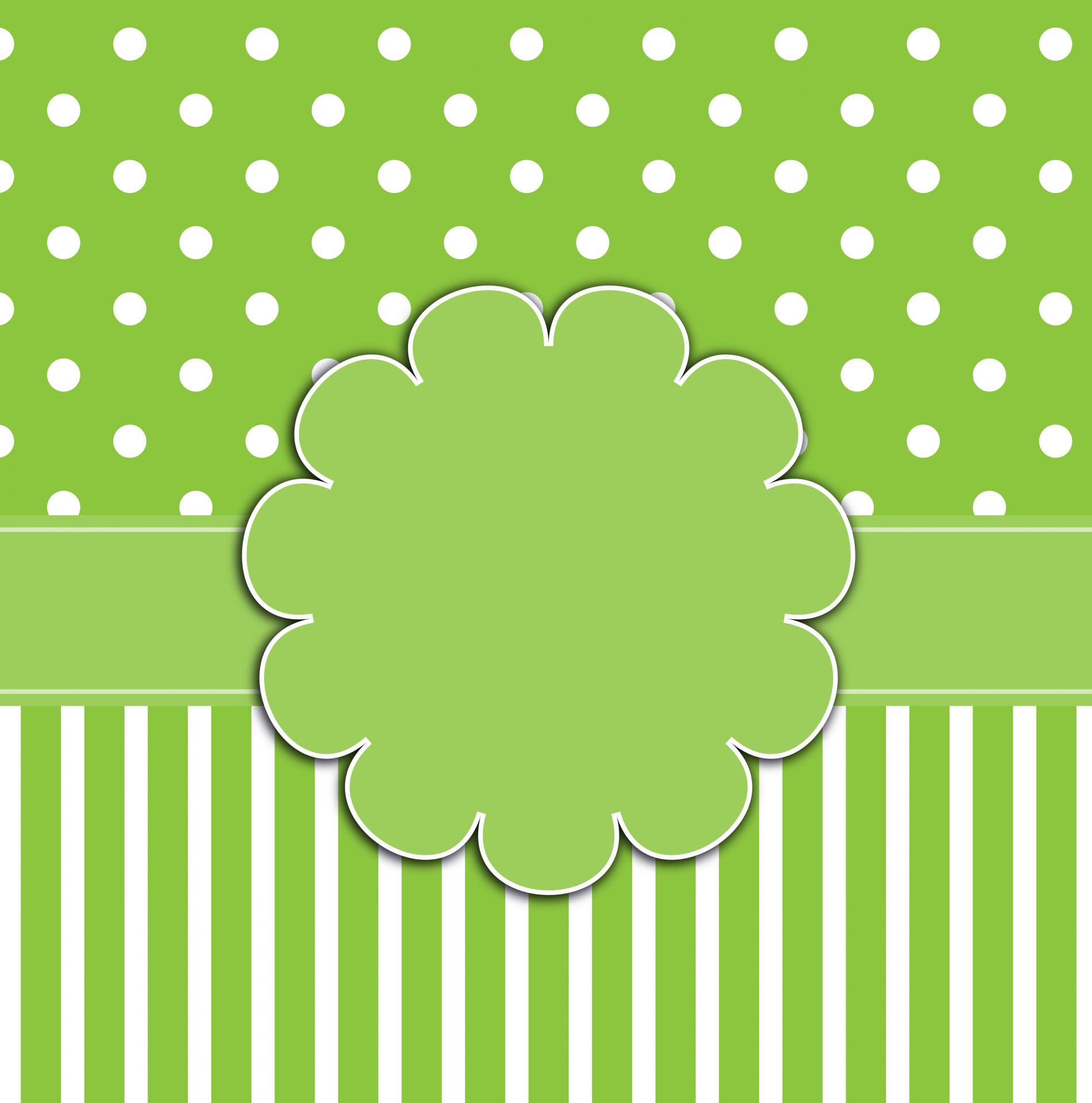 Beautiful polka dots and stripes in green and white card template for scrapbooking