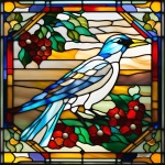 Bird, Red Flowers Stained Glass