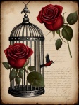 Birds And Red Roses Postcard