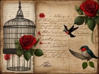 Birds And Red Roses Postcard