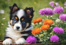 Border Collie Dog Flowers