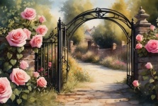 Garden Gate With Roses