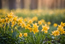 Yellow Flowers Daffodils Meadow