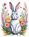Bunny Flowers Easter Illustration