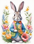 Bunny Flowers Easter Illustration