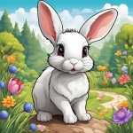 Bunny Easter Flowers Cartoon