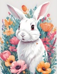 Bunny Easter Flowers Illustration