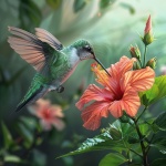 Hummingbird And Hibiscus Flower