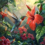 Hummingbird And Hibiscus Flower