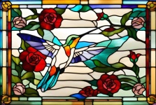 Hummingbird, Roses Stained Glass