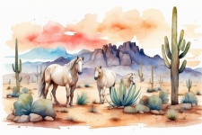 Watercolor Desert Landscape Art