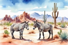 Watercolor Desert Landscape Art