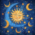 Crescent Moon Sun Art Print