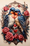 Vintage Blue Love Birds Art Print