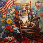 Americana Flag And Cat Art Print