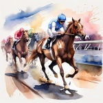 Watercolor Horse Race Track Art