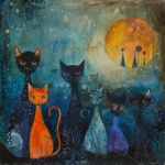 Whimsical Halloween Cats Art Print Free Stock Photo - Public Domain ...