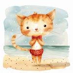 Cartoon Kitten At Summer Beach