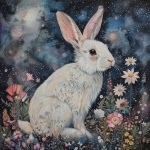 Mystic Whimsical White Rabbit Art