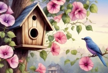 Morning Glory Birdhouse, Birds