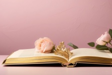 Open Book And Pink Roses
