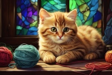 Orange Tabby Cat With Yarn