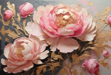 Pink Peony With Gold Leaves