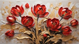 Red, Gold Abstract Tulips