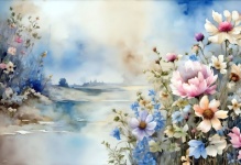 Vintage Flowers Background Watercolor