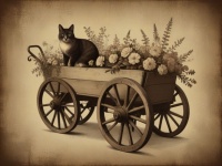 Vintage Postcard Cat In Flower Cart