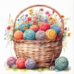 Watercolor Basket - Yarn, Flowers