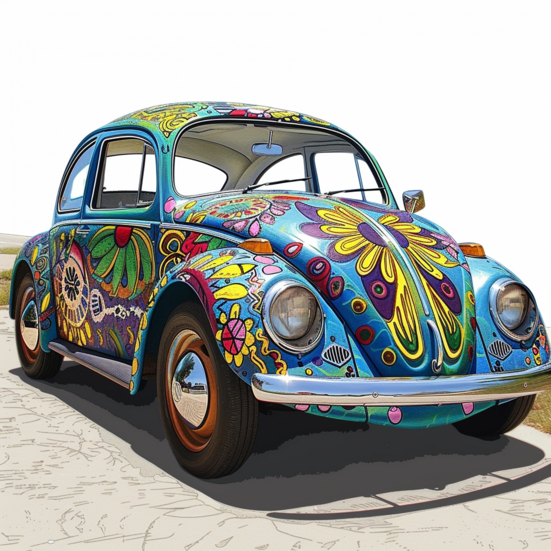 Retro Hippie Vw Beetle Art Print Free Stock Photo - Public Domain Pictures