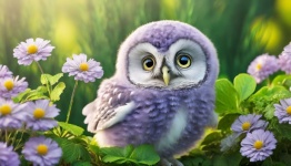 Animal, Bird, Owl, Flowers, Art