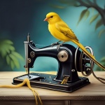 Vintage Yellow Bird Sewing Art