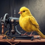 Vintage Yellow Bird Sewing Art